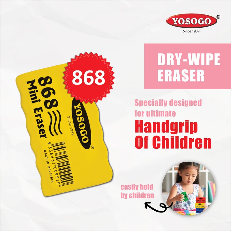 Yosogo Mini-Sized Dry-Erase Whiteboard Erasers - Pack of 12 | Compact and Lightweight for Classroom, Home, and Office Use | Non-Magnetic Felt Fabric (Assorted Colors) - Image 2